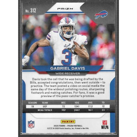 2020 Panini Prizm Rookie Neon Green Pulsar Prizm Gabriel Davis #312 Rookie RC - Picture 2 of 2